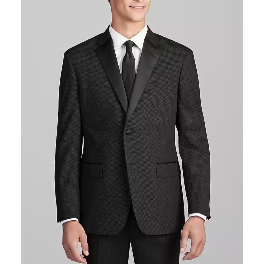 Jos A Bank Men's Dinner Jacket Blazer Black Tailored Fit 46L Wool Blend C070557